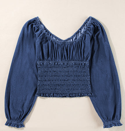 Ruffle Puff Sleeve Denim Top