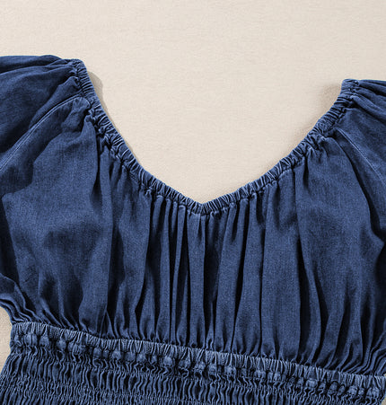 Ruffle Puff Sleeve Denim Top