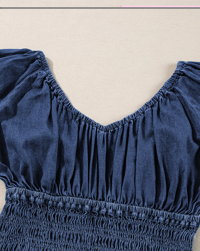 Ruffle Puff Sleeve Denim Top