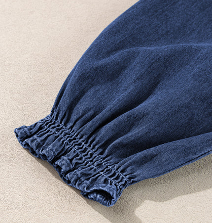 Ruffle Puff Sleeve Denim Top