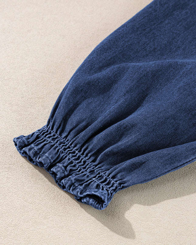 Ruffle Puff Sleeve Denim Top