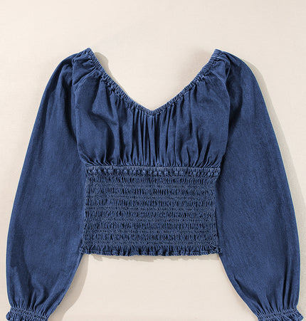 Ruffle Puff Sleeve Denim Top