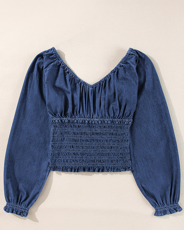 Ruffle Puff Sleeve Denim Top